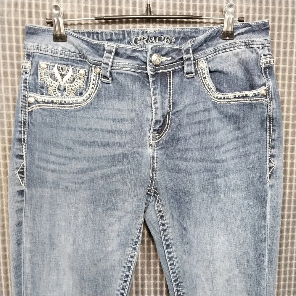Grace in LA Jeans Women Bootcut Distressed Stretch Denim 30 Blue